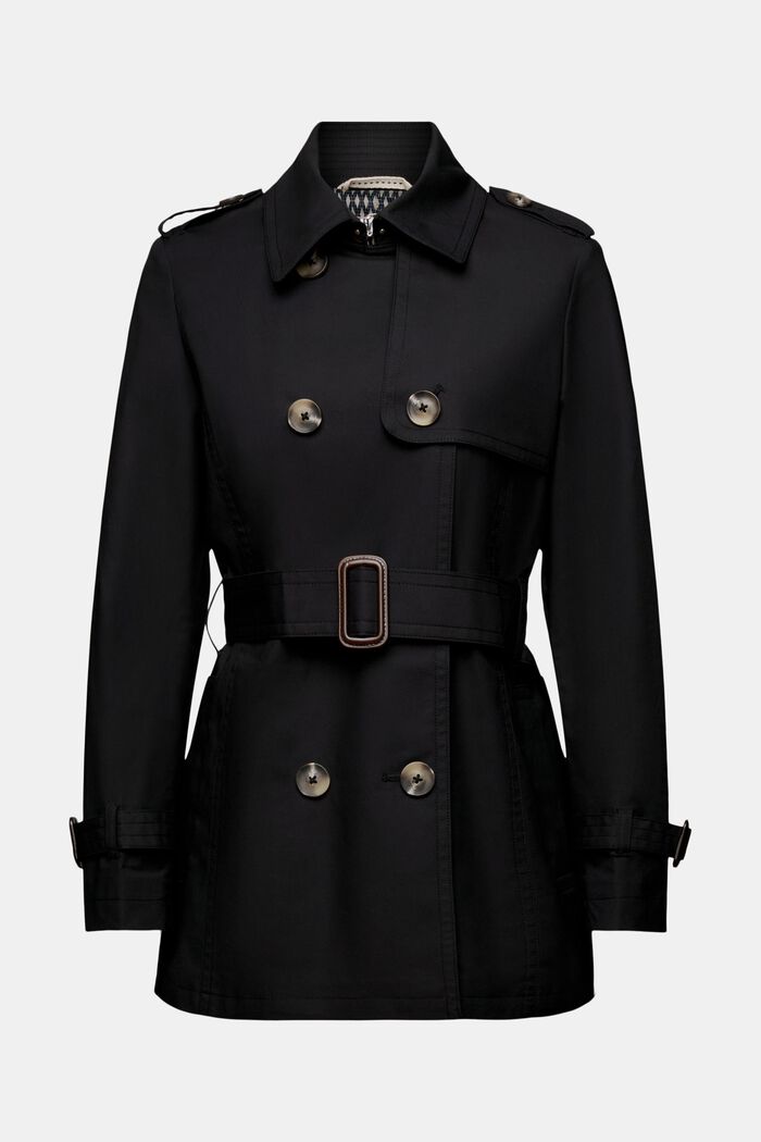 Kort dobbeltradet trenchcoat, BLACK, detail image number 6