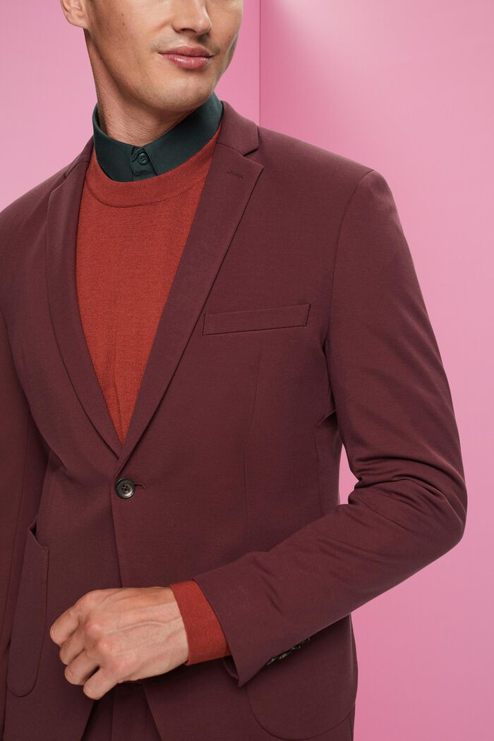 Enkeltradet blazer i piqué-jersey, BORDEAUX RED, detail image number 2