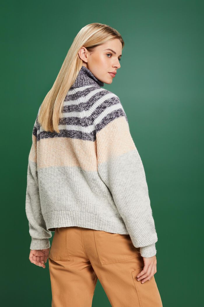 Stribet rullekravesweater i ribstrik, LIGHT GREY, detail image number 3