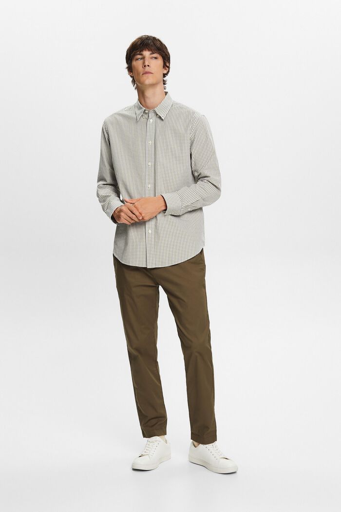 Button down-skjorte med vichytern, 100 % bomuld, LIGHT KHAKI, detail image number 4