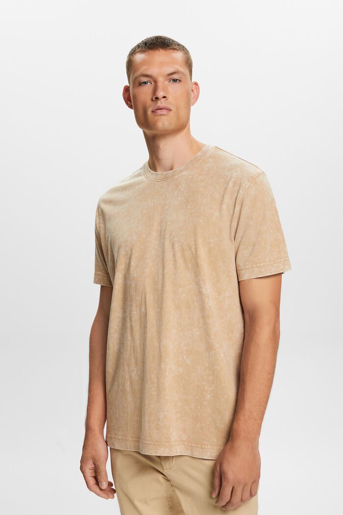 Stenvasket T-shirt, 100 % bomuld, BEIGE, detail image number 0