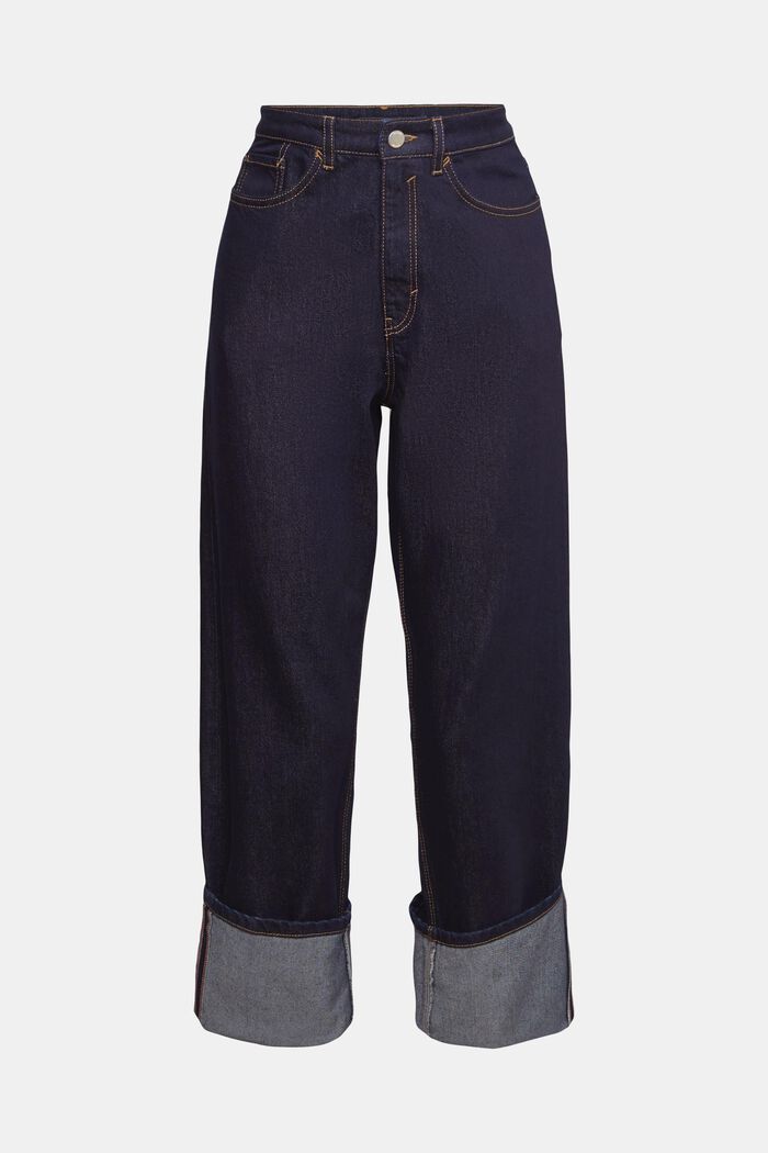 Jeans med lige ben, høj talje og opsmøg, BLUE RINSE, detail image number 6