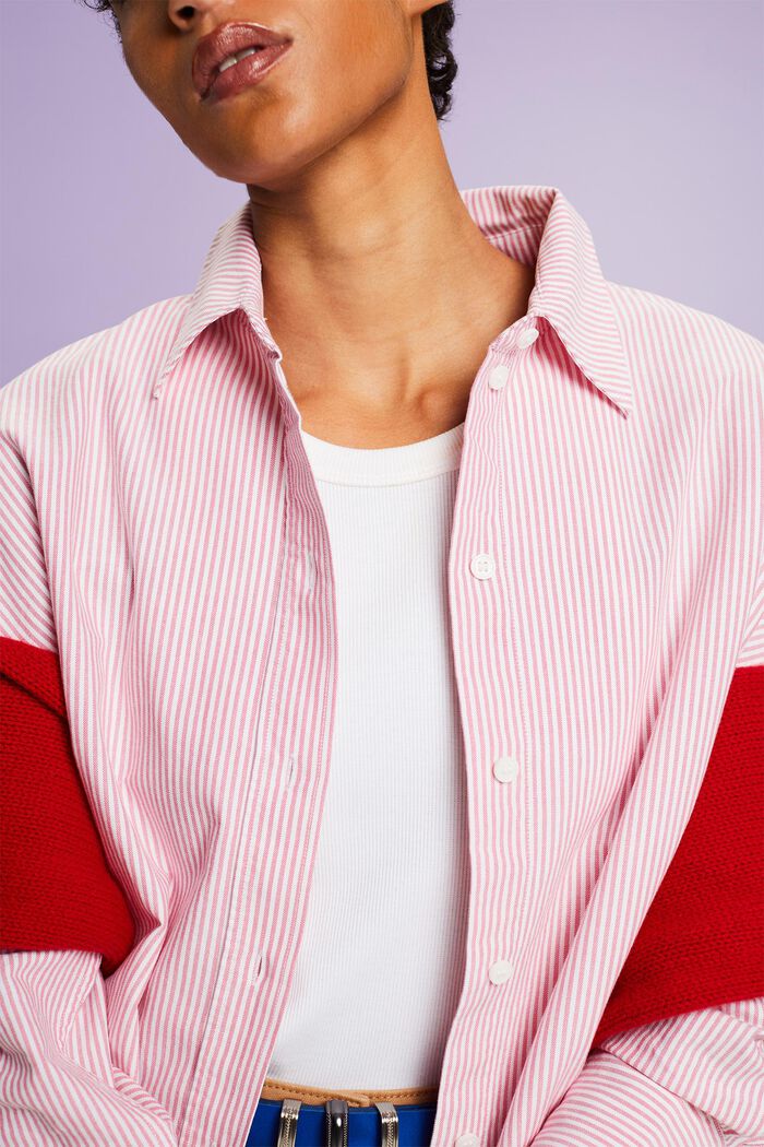 Oversized bomuldsskjorte med striber, PINK, detail image number 3