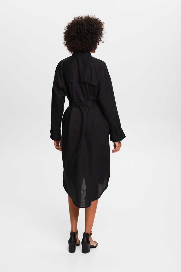 Kjole i hør og bomuld med bælte, BLACK, detail image number 2