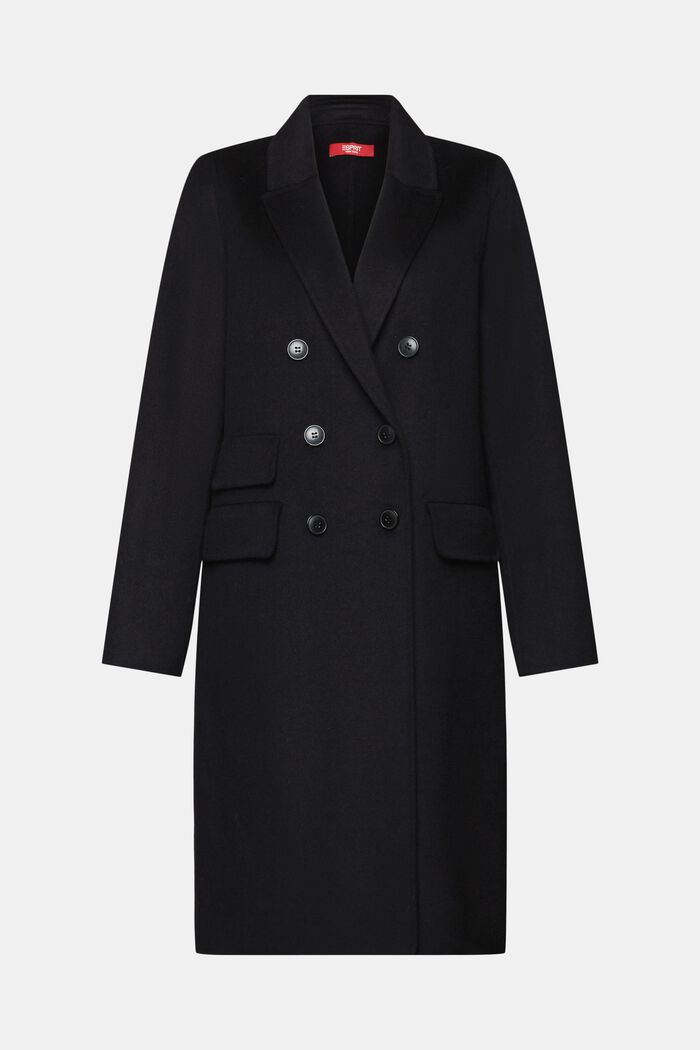 Dobbeltradet frakke i uldmiks, BLACK, detail image number 6