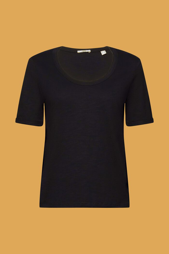 Bomulds-T-shirt med dyb rund udskæring, BLACK, detail image number 6