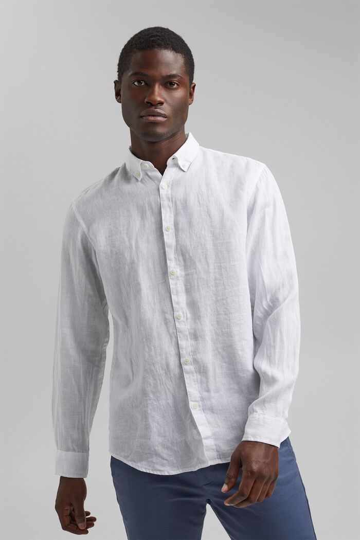 Button down-skjorte i 100% hør, WHITE, detail image number 0