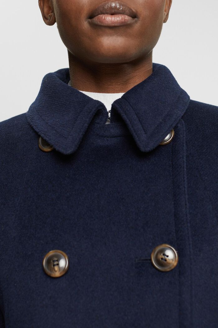 Dobbeltradet frakke i uldblanding, NAVY, detail image number 0