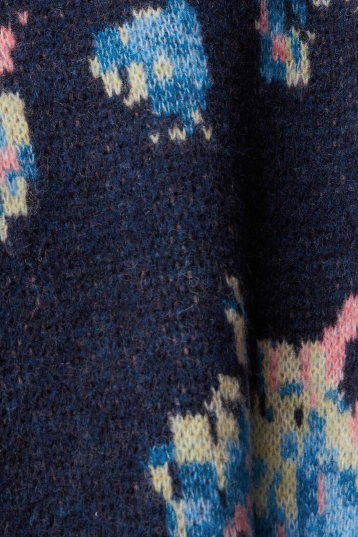 Cardigan med jacquard-mønster, uldmiks, PETROL BLUE, detail image number 1
