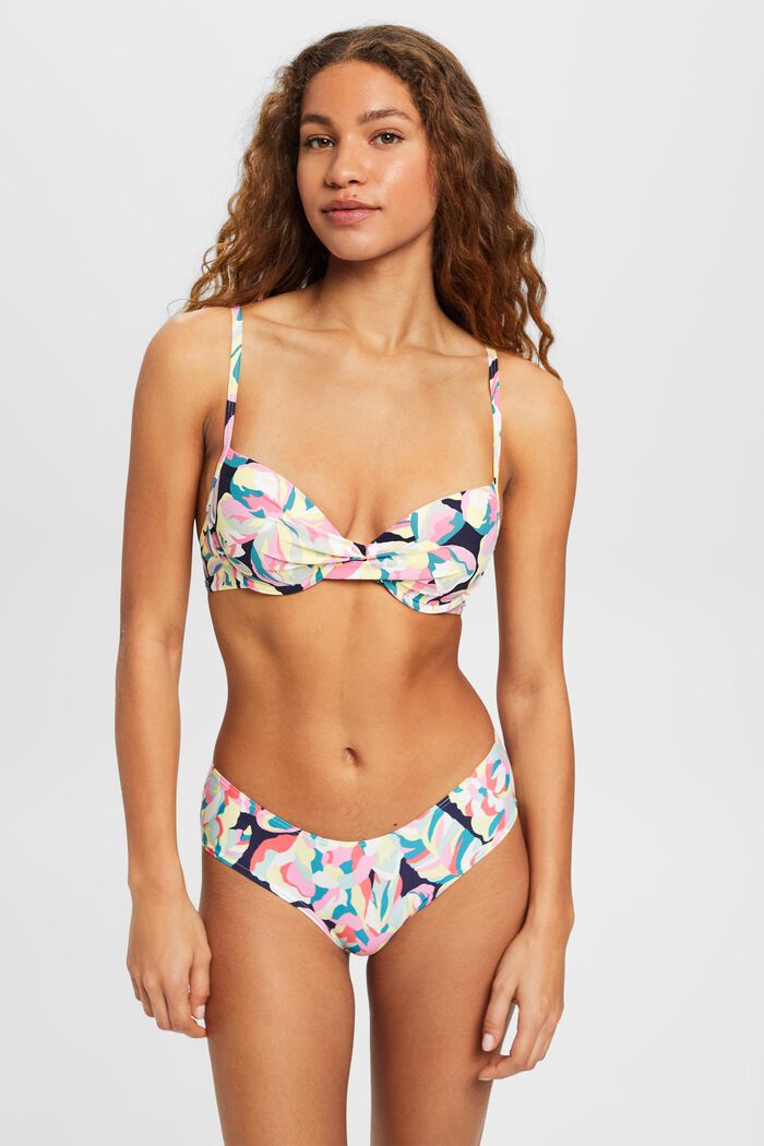 Polstret bikinitop med bøjle og blomsterprint, NAVY, detail image number 0