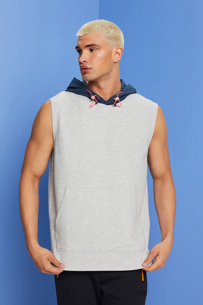 Ærmeløs sweatshirt med hætte og snøredetalje, LIGHT GREY, detail image number 0