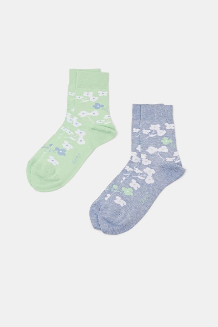 Pakke med 2 par sokker i groft strik med print, GREEN / BLUE, detail image number 0