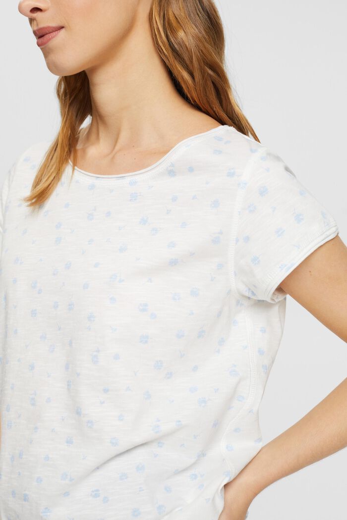 Blomstret T-shirt med rullekanter, OFF WHITE, detail image number 2