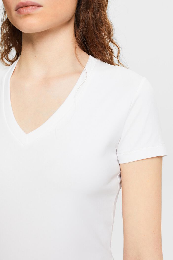 Jersey-T-shirt med V-hals, WHITE, detail image number 3