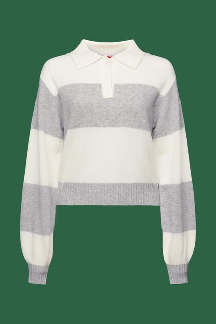 Polo sweater i kashmir med rugby-striber