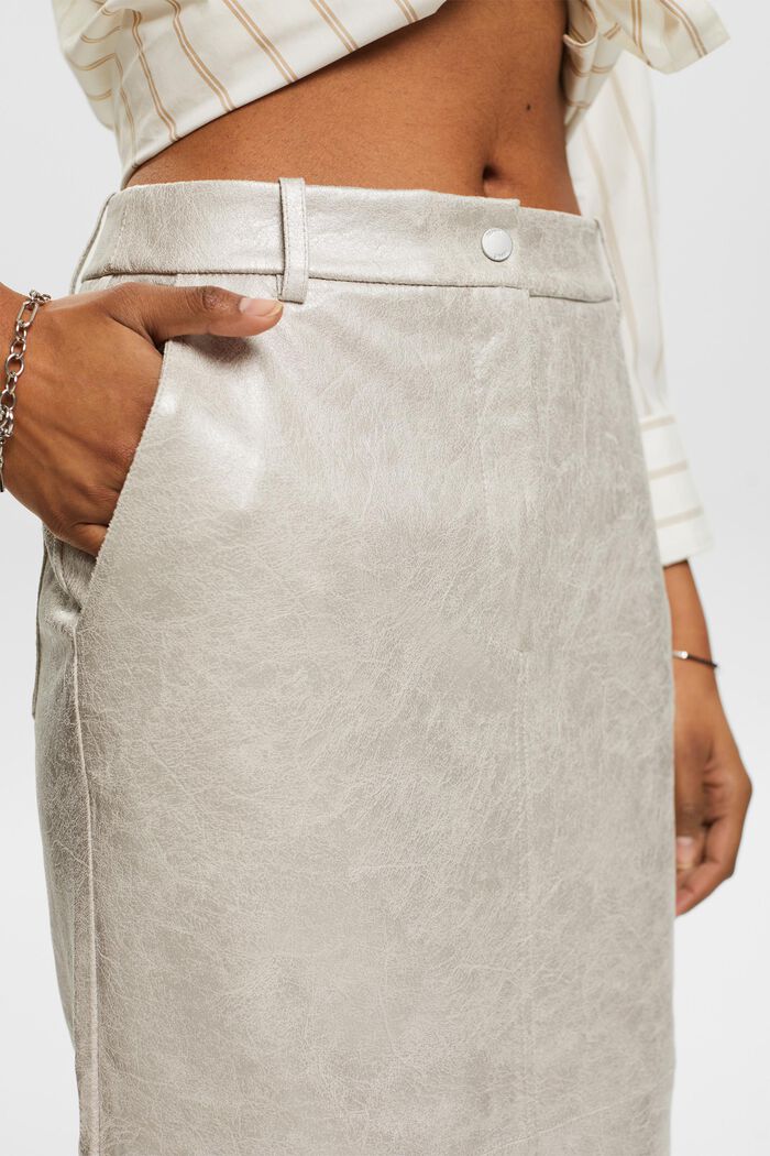 Midi-nederdel med metallic belægning, LIGHT GREY, detail image number 4