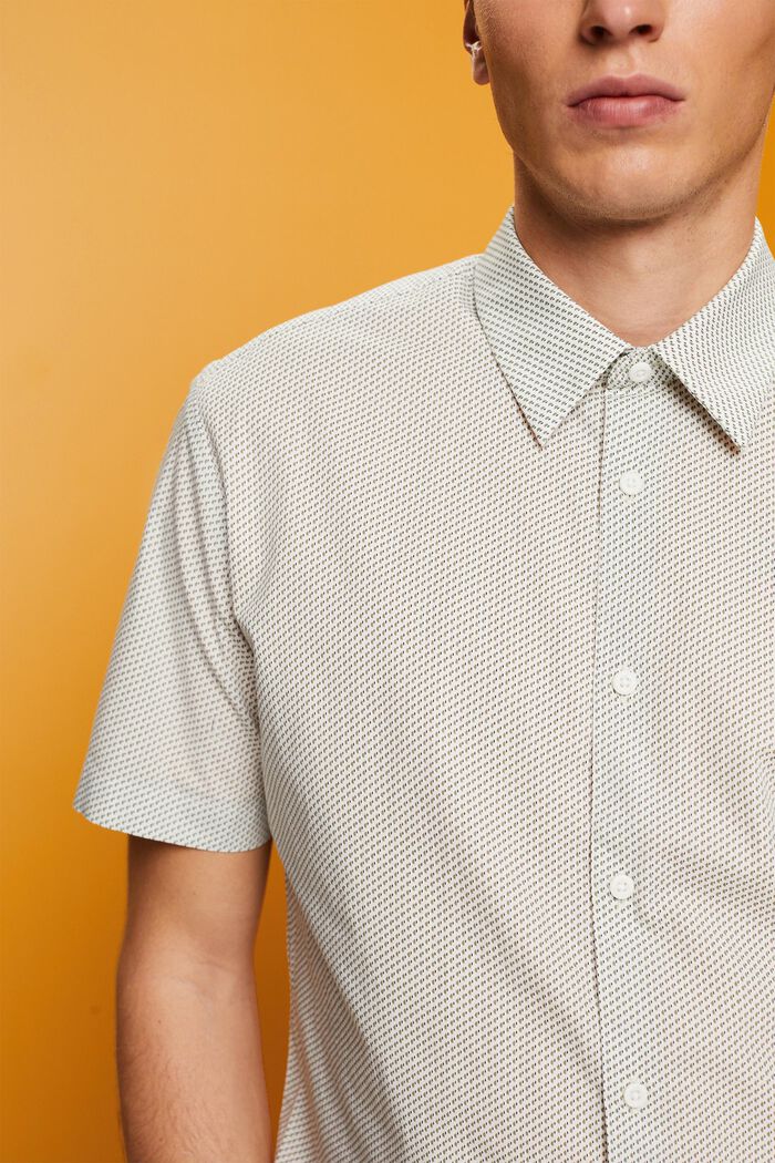 Mønstret skjorte med korte ærmer, 100 % bomuld, LIGHT KHAKI, detail image number 2