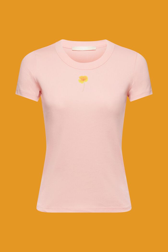 T-shirt med blomsterprint på brystet, PINK, detail image number 5