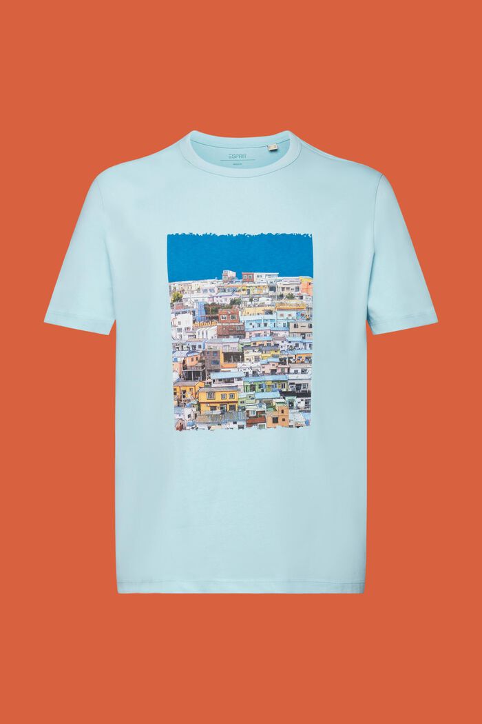 Jersey-T-shirt med print, 100 % bomuld, LIGHT TURQUOISE, detail image number 5