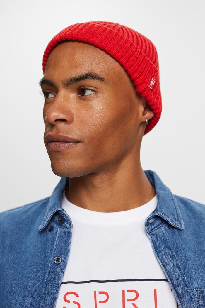 Beanie i ribstrik, 100 % bomuld, RED, detail image number 2