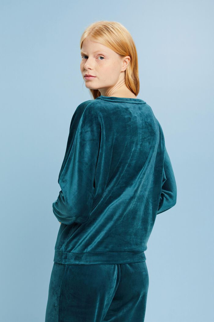 Loungewear-sweatshirt i velour, PETROL BLUE, detail image number 3