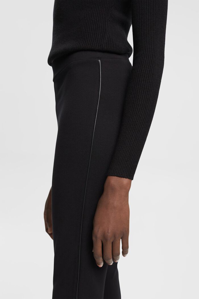 Jerseybukser med høj talje og kant i kunstlæder, BLACK, detail image number 2