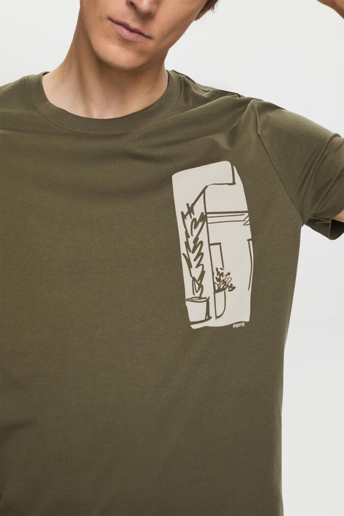 T-shirt med frontprint, 100 % bomuld, KHAKI GREEN, detail image number 2