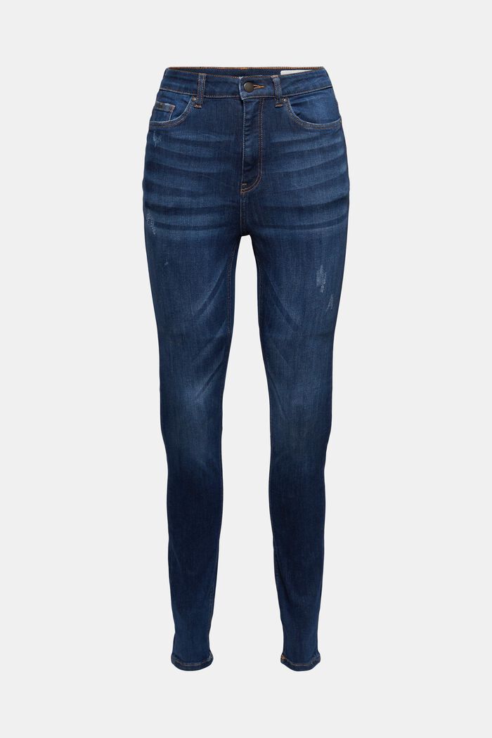 Superstretch-jeans, økologisk bomuld, BLUE DARK WASHED, overview