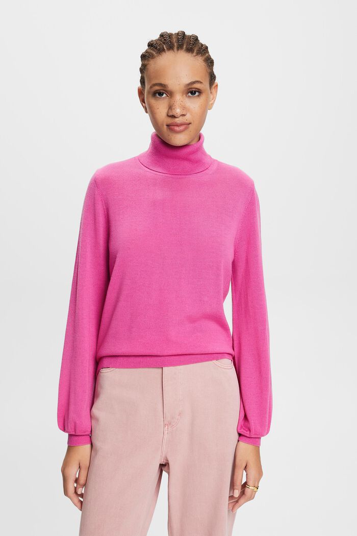 Rullekravesweater i uld, PINK FUCHSIA, detail image number 2