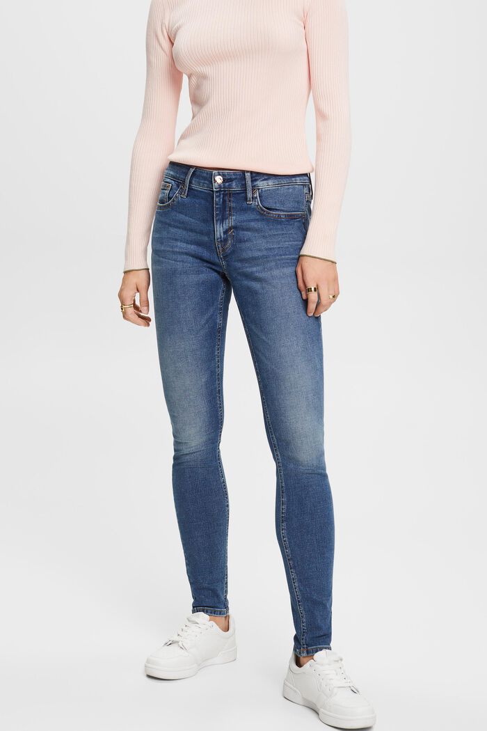 Skinny jeans med mellemhøj talje, BLUE MEDIUM WASHED, detail image number 1