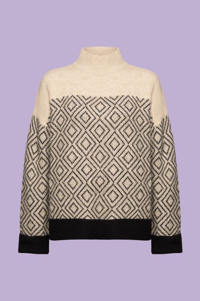 Jacquard-sweater i uldmiks, BLACK, detail image number 6