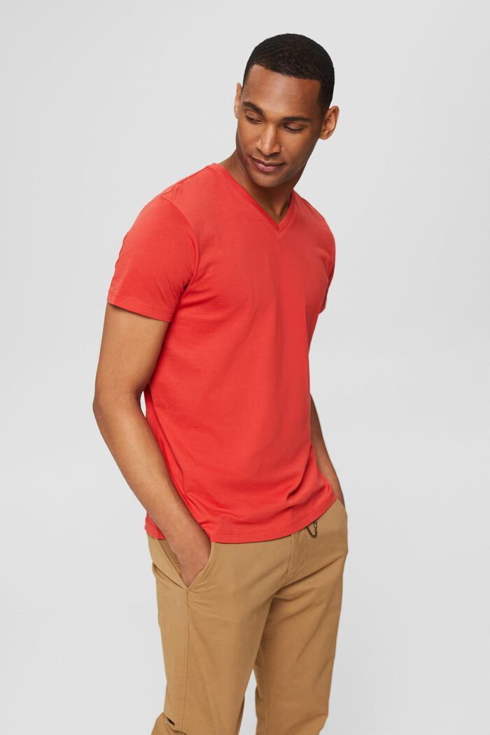 T-shirt i jersey med V-udskæring, RED ORANGE, detail image number 0