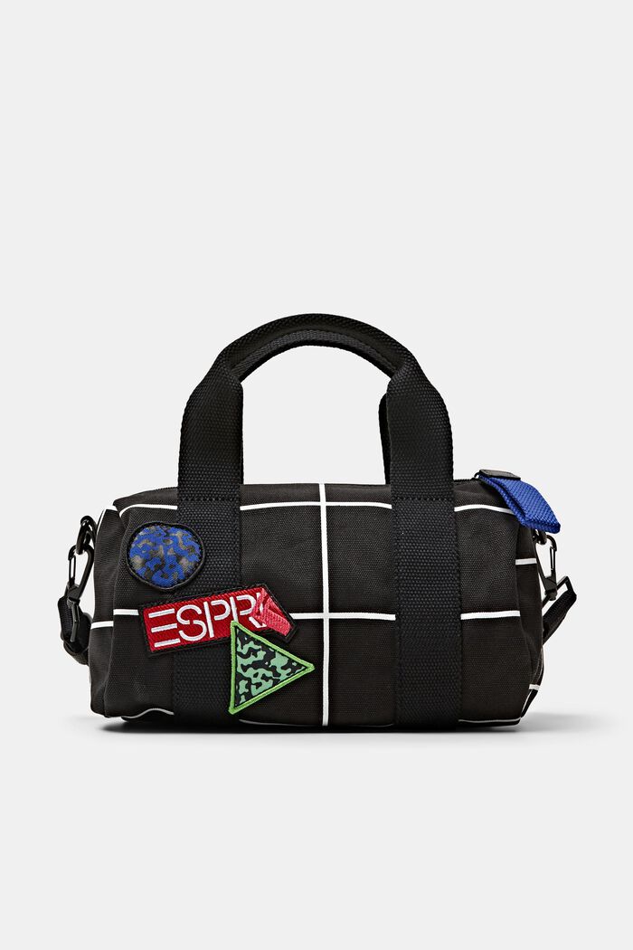 Duffle-taske med logo og gittertryk, BLACK, detail image number 0