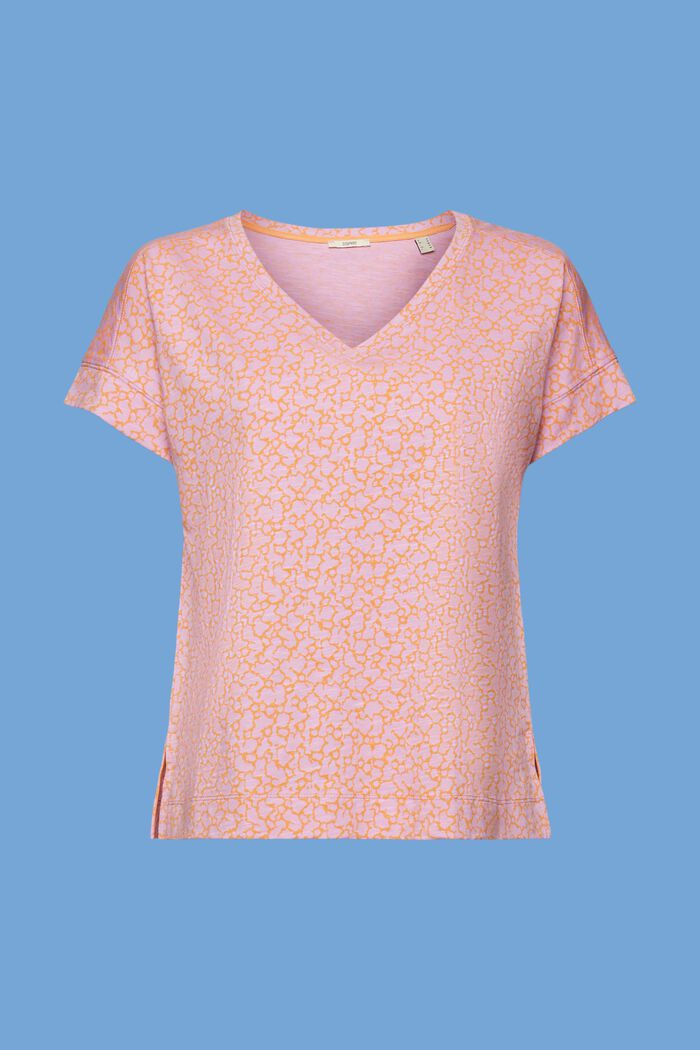 Bomulds-T-shirt med V-hals og allover-mønster, LILAC, detail image number 7