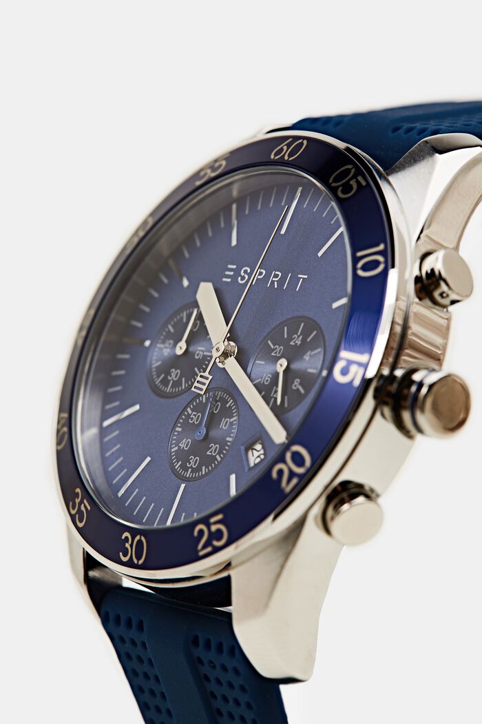 Kronografur i rustfrit stål med gummiurrem, BLUE, detail image number 1