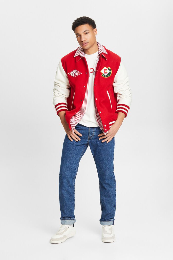 Varsity-jakke i uldmiks med applikeret logo, DARK RED, detail image number 1