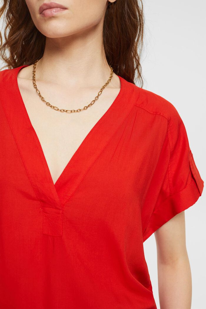 Bluse med V-hals, LENZING™ ECOVERO™, ORANGE RED, detail image number 0