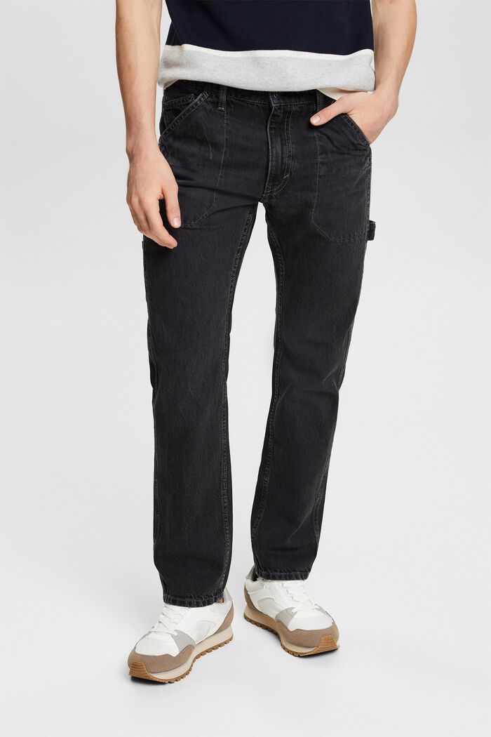 Lige jeans med mellemhøj talje, BLACK DARK WASHED, detail image number 0