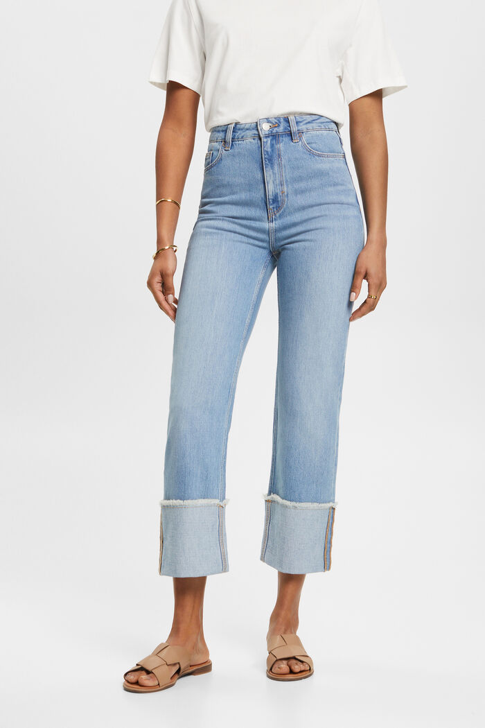 Cropped 80'er-jeans med fikserede opsmøg, TENCEL™, BLUE LIGHT WASHED, detail image number 0
