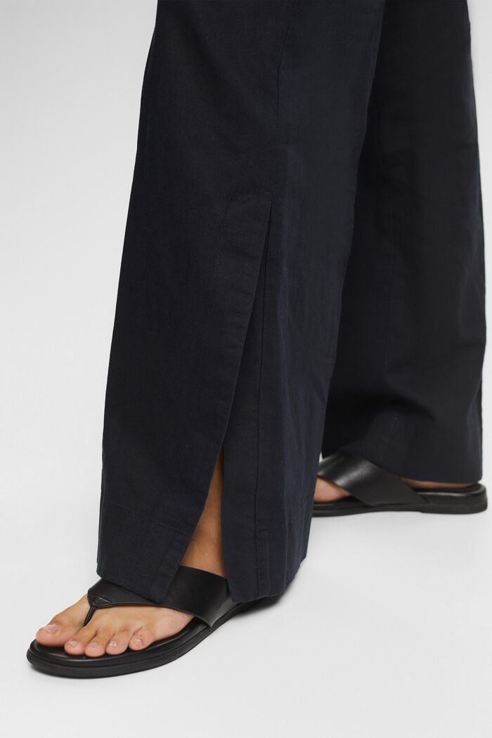 Med hør: bukser med vide ben med slids, BLACK, detail image number 5
