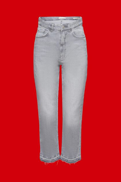 Jeans med høj talje, cropped ben og rå kant