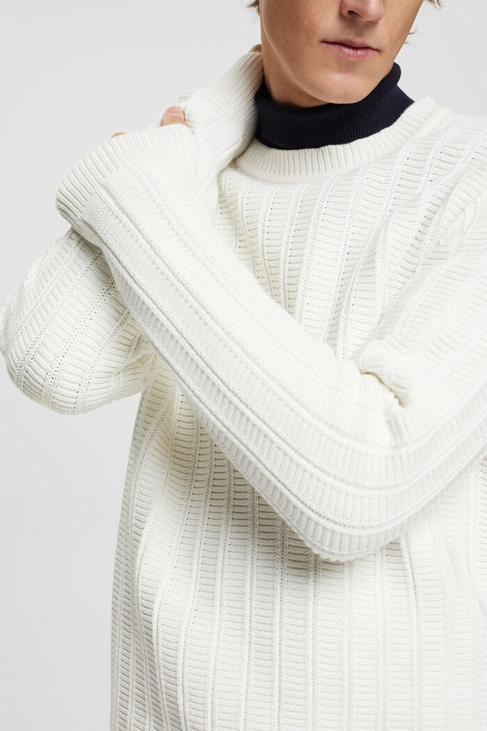 Sweater i strukturstrik, OFF WHITE, detail image number 2