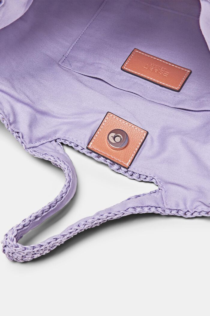 Vævet raffia-taske med kanter i kunstlæder, LILAC, detail image number 3