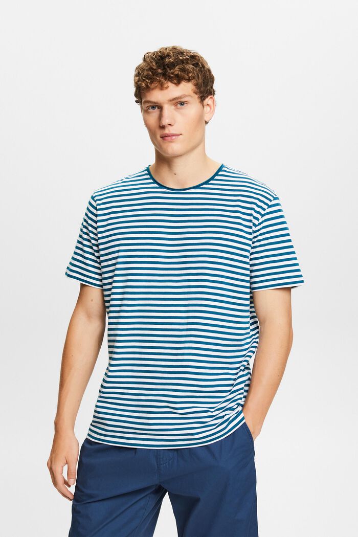 Jersey-T-shirt med striber, PETROL BLUE, detail image number 0