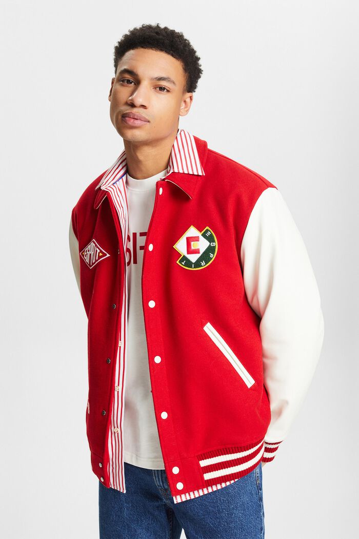 Varsity-jakke i uldmiks med applikeret logo, DARK RED, detail image number 4