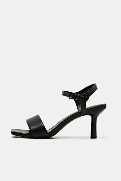 Sandaler i imiteret læder med hæl og firkantet tå, BLACK, overview