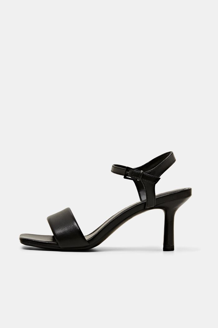 Sandaler i imiteret læder med hæl og firkantet tå, BLACK, detail image number 0