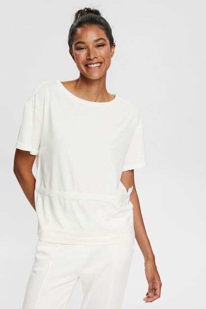 Med TENCEL™: T-shirt med indvendig snor, OFF WHITE, overview