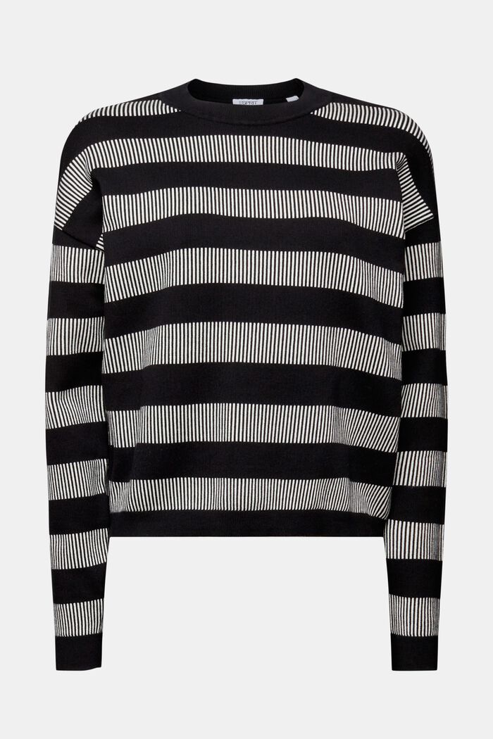 Sweater med jacquard-striber og rund hals, BLACK, detail image number 6
