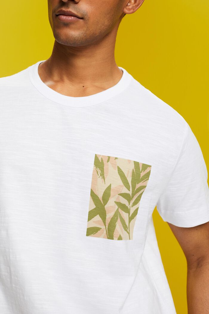 Jersey-T-shirt med print på brystet, 100 % bomuld, WHITE, detail image number 2